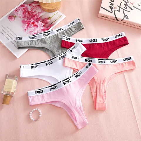 Perizoma Sportivo da Donna in Cotone a Vita Bassa Con Stampa a Lettere Cinturino Elastico Traspirante Comodo Fitness Intimo