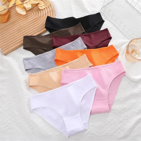 Braguitas de Algodón Sexy de Cintura Media para Mujer Alta Elasticidad Transpirables Color Sólido Calzoncillos Cómodos Lencería Mujer