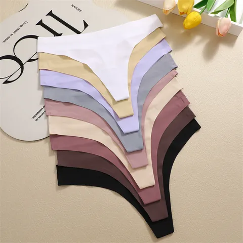 Women Seamless Ice Silk Thong Panties Ultra-Thin Invisible V-Waist Low Rise G-String Nylon Spandex Breathable Lingerie