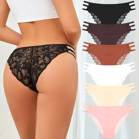 Slips Sexy En Dentelle Pour Femmes Patchwork De Coton Culottes À Taille Basse Design Évidé Lingerie Style Européen Motif Floral Sous-Vêtements