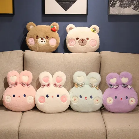 Scaldamani in Peluche con Animali Cartoni Animati Cuscino Morbido Coniglio Orso Giocattolo Farcito Cuscino da Riposo per Casa