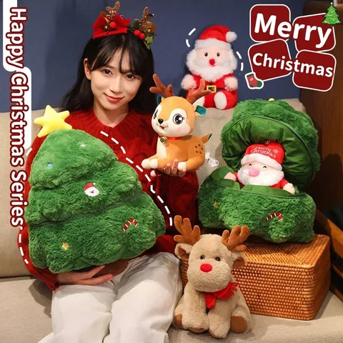 Giocattolo Peluche di Natale Babbo Natale Renna Animale di Peluche Simulazione Albero di Natale Cuscino Bambola Arredo Divano Regalo