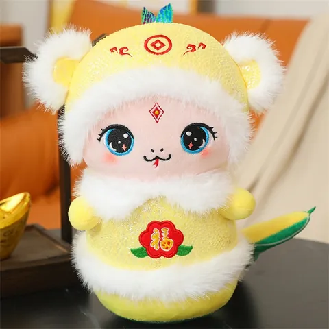 2025 Jahr Der Schlange Plüschtier Tierkreis Schlange Puppe Maskottchen Für Neujahr Geschenk Fu Zeichen Stickerei Traditionelles Chinesisches Maskottchen