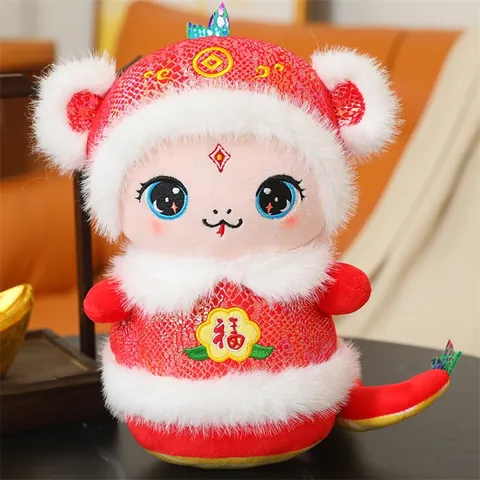 2025 Jahr Der Schlange Plüschtier Tierkreis Schlange Puppe Maskottchen Für Neujahr Geschenk Fu Zeichen Stickerei Traditionelles Chinesisches Maskottchen