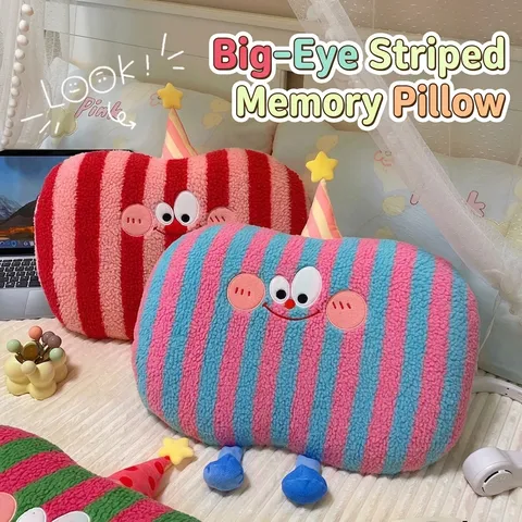 Cartoon Dopamine Memory Foam Pillow Cat Belly Neck Support Pillow Soft Plush Decorative Striped Throw Pillow Cushion For Kids Adult