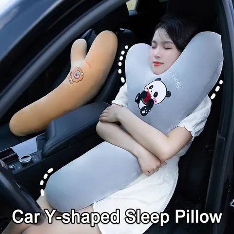 Almohada Ergonómica para el Cuello en Forma de Y para Viajes en Coche Peluche Largo Animal de Dibujos Animados Cojín de Soporte para Reposacabezas para Niños Adultos Sueño de Larga Distancia Accesorio de Coche