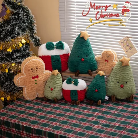 Cuscino in Peluche Serie Natalizia Morbido Omino di Pan di Zenzero Albero di Natale Forma Scatola Regalo Cuscino Decorativo Divano Casa