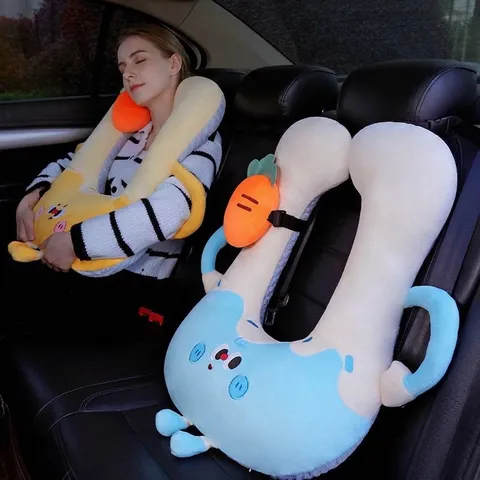 Cartoon Dopamine Car Pillow Double Sided Plush Neck Support Cushion Soft U Shaped Headrest Auto Decoration Accessory