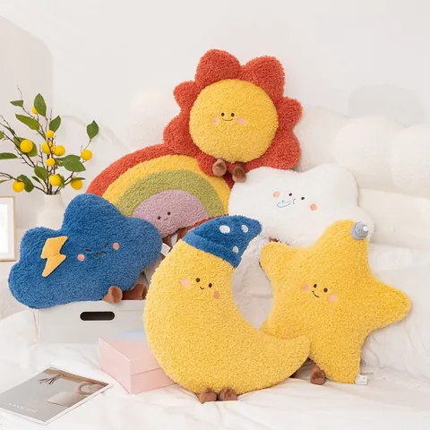 Style INS Mignon Étoile Lune Nuage Soleil Arc-en-Ciel Coussin en Peluche Doux Rembourré Dessin Animé Coussin Maison Canapé Salon Jouet Décoratif Cadeau