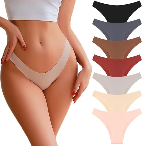 Culotte Bikini Sans Coutures Taille Basse en Soie Glacée pour Femmes Couleur Unie Respirant Confortable Sous-Vêtement Yoga Fitness