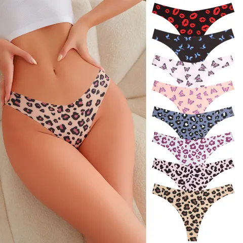 Culottes Tanga Sans Coutures Taille Basse pour Femmes Sexy Imprimé Animal Papillon Floral Sous-Vêtements Extensibles Invisibles