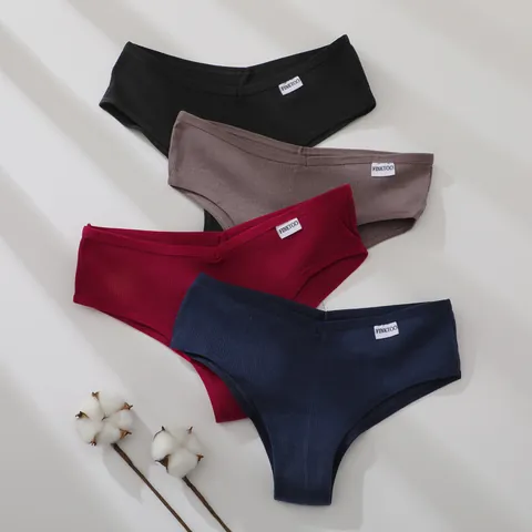 Women's V-Waist Ribbed Cotton Panties High Cut Brazilian T-Back Sexy Low Rise Underwear Solid Color Soft Breathable Lingerie