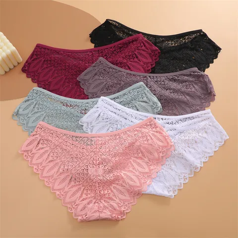 Culotte en Dentelle Sexy pour Femmes à Sangles Transparentes Florales Taille Basse Entrejambe en Coton Lingerie Respirante
