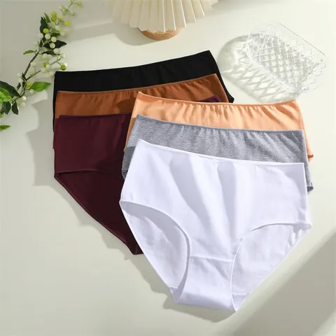 Dames Grote Maat Katoenen Onderbroeken Hoge Taille Ademend Effen Kleur Gebreide Ondergoed Slips Zacht Comfortabele Lingerie