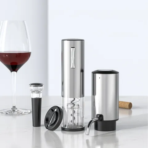 Electric Wine Opener Automatic Rechargeable Stainless Steel Red Wine Opener Set With Foil Cutter Aerator Vacuum Stopper Kitchen Tools