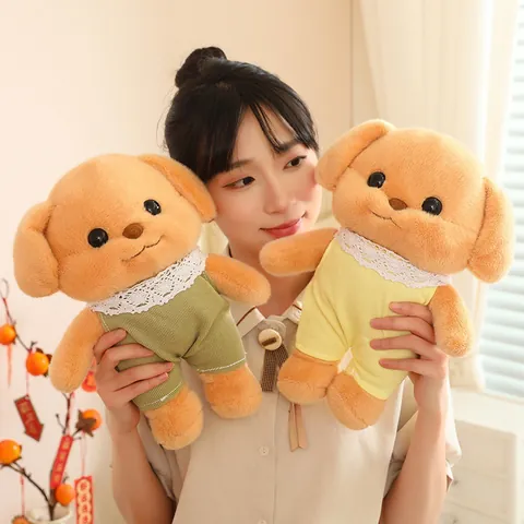 Butter Poodle Plush Toy Cute Stuffed Dog Doll Soft Animal Figurine With Removable Clothes For Birthday Gift Home Decor