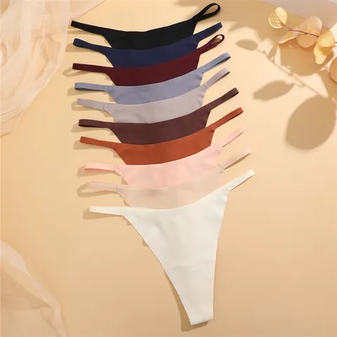 Women's Seamless Ice Silk Thong Sexy Low Waist G-String Quick Dry Yoga Sports Bottom Solid Color Invisible T-Back Panties