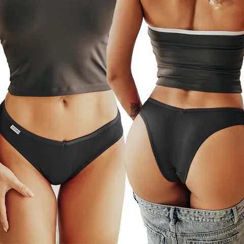 Women's Casual Ribbed Cotton V Waist Panties Comfortable Solid Color Mid Waist Briefs Underwear