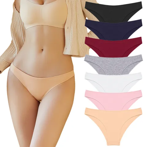 Women's V-Waist Cotton Panties Solid Color Breathable Comfortable Basic Low Rise Lingerie Soft Knitted Briefs Underwear For Daily Wear