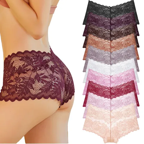 Culotte en Dentelle Sexy pour Femme Taille Basse Ajourée Sans Couture Slip Doux Respirant Lingerie Avec Gousset en Coton
