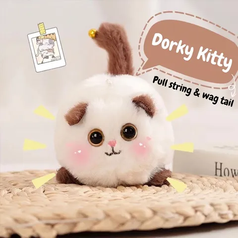 Peluche de Gato con Cola Móvil Interactivo Animal de Peluche con Sonido Cordón Ajustable Muñeca Gatito Regalo Niños Hogar