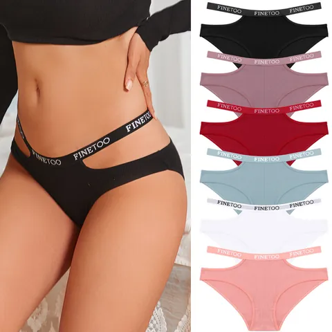 Women's Breathable Low Waist Cotton Briefs Double Waistband Ribbed Bikini Panties Soft Comfortable Underwear For Ladies