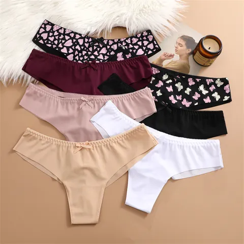 Women Sexy Mesh Thong Panties Low Waist Breathable Seamless G-String Underwear With Bow Decoration For Daily Wear