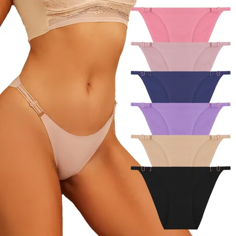 Seamless Ice Silk Panties For Women Sexy Adjustable Metal Buckle Low Waist Briefs Solid Color Breathable Daily Underwear