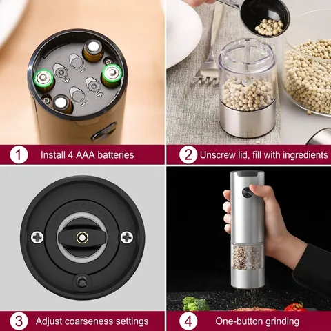 Macinapepe e Macinasale Elettrico Ricaricabile Induzione a Gravità Automatico in Acciaio Inossidabile per Condimenti Utensile da Cucina