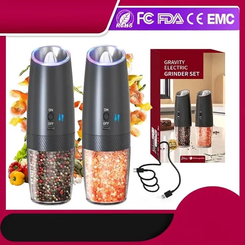 Macinapepe Elettrico a Gravità Macinasale Automatico Ricaricabile Con Luce LED Spessore Regolabile Set Singolo Strumento da Cucina