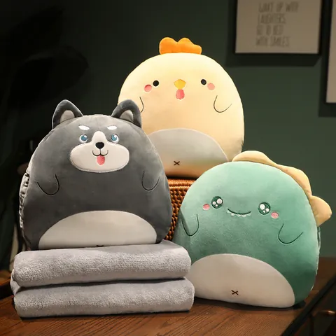 Süßes Cartoon Tier Plüsch Kissen Decke Multifunktionales Drei In Eins Büro Nickerchen Kissen Set Weiches Kissen Reise Decke