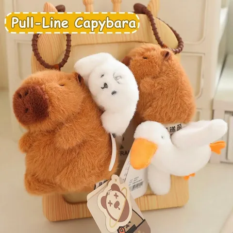 Schattige Capibara Pluche Trekkoord Sleutelhanger Vibratie Gevulde Waterzwijn Speelgoed Tas Hanger Cadeau
