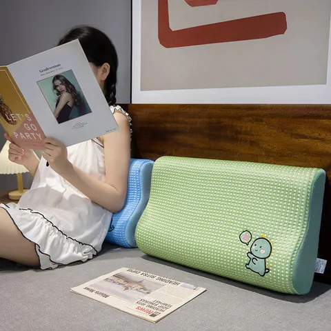 Ergonomic Waffle Ice Silk Memory Foam Nap Pillow Cooling Cartoon Animal Neck Support Backrest Cushion For Office Student Desk Dormitory