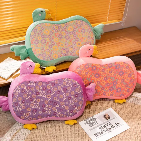 Cojín de Peluche Jacquard de Gasa de Tres Capas con Forma de Ganso Espuma Viscoelástica Soporte para el Cuello Almohada de Siesta para Oficina Hogar