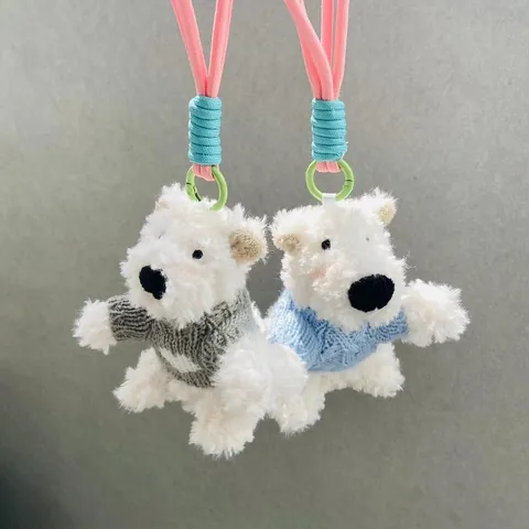 Cute Westie Plush Dog Keychain Scruffy White Terrier Bag Charm With Knitted Sweater Pendant Soft Animal Toy Gift For Girls