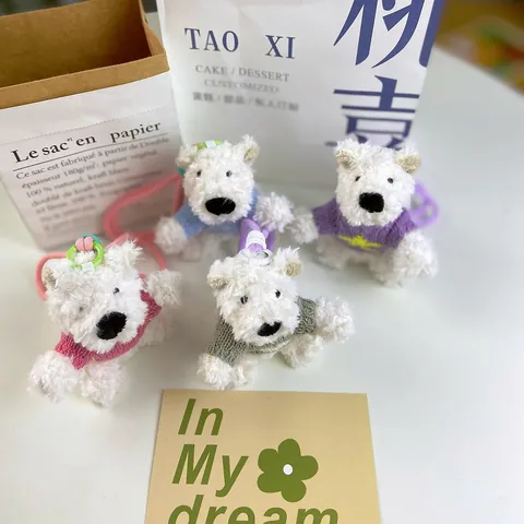 Cute Westie Plush Dog Keychain Scruffy White Terrier Bag Charm With Knitted Sweater Pendant Soft Animal Toy Gift For Girls