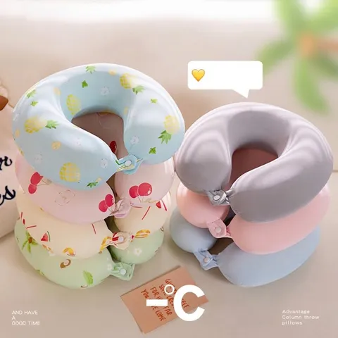 Almohada de Viaje en U de Espuma de Memoria y Seda de Hielo Soporte de Cuello Refrescante Cojín Lavable para Avión
