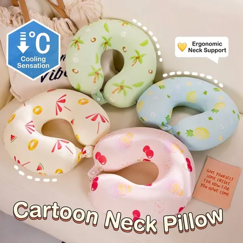 Almohada de Viaje en U de Espuma de Memoria y Seda de Hielo Soporte de Cuello Refrescante Cojín Lavable para Avión