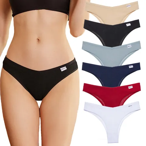 Women Waffle Cotton Thong Low Waist Brazilian Panties Breathable Soft Seamless Teen Girl Solid Color Lingerie Underwear