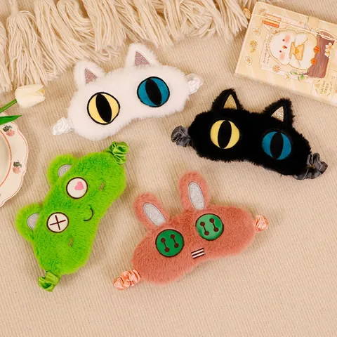 Cute Cartoon Animal Plush Sleep Mask Shading Breathable Soft Eye Mask For Travel Sleeping Student Cat Rabbit Frog Eye Cover Gift