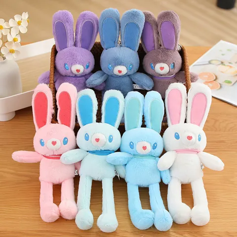 Cute Pull-Out Long Ear Bunny Plush Toy Keychain Soft Stuffed Animal Rabbit Doll Bag Pendant Car Key Ring Gift