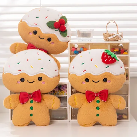 Cute Christmas Gingerbread Man Plush Toy Cream Head Stuffed Doll Soft Festival Decoration Gift For Kids Girls Home Accent