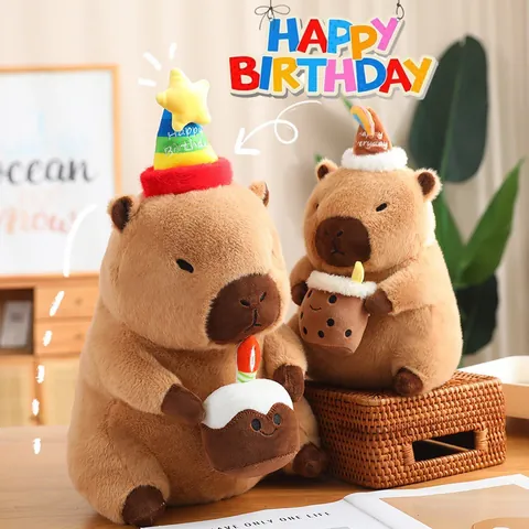 Simpatico Capibara Peluche Animale Di Stoffa Con Cappello Festa Di Compleanno Torta Tè Al Latte Morbido Peluche Capibara Per Regalo Compleanno Bambini Donne