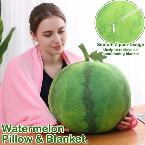 Cuscino Coperta Anguria Realistica 2-in-1 Peluche a Forma di Frutta Cuscino per Aria Condizionata per Ufficio Casa Regalo