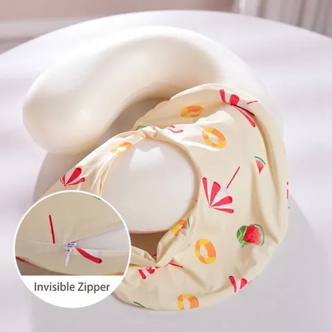 Almohada de Viaje en U de Espuma de Memoria y Seda de Hielo Soporte de Cuello Refrescante Cojín Lavable para Avión