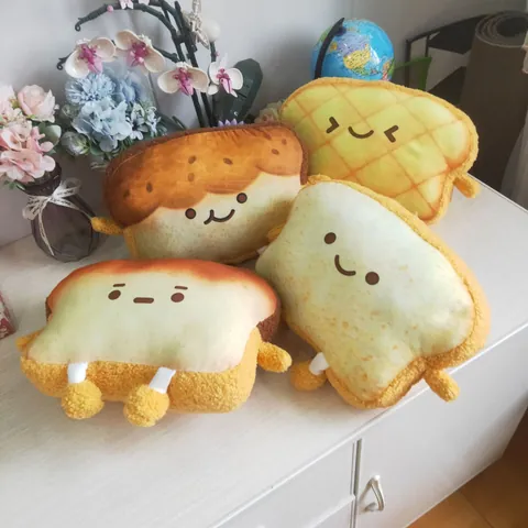 Lindo Dibujo Animado Pan Tostada Coche Reposacabezas Cojín Suave Felpa Algodón PP Relleno Asiento Coche Almohada Cuello Hogar Oficina Viaje Decoración