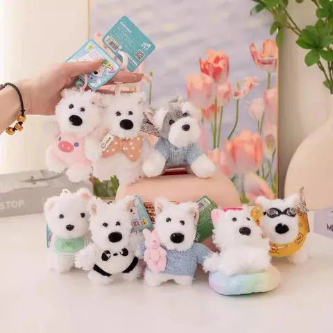 Cartoon Puppy Plush Keychain Schnauzer Westie Dog Doll Bag Pendant Soft Animal Toy For School Bag Backpack Key Ring