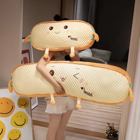 Cartoon Toastbrot Langes Kissen Plüschtier Weiches Bettseiten Rückenlehnenkissen Für Mädchen Seitenschläfer Sofa Deko Zierkissen