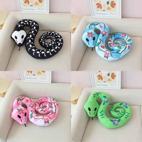 Creative Realistic Snake Plush Toy Halloween Spoof Skull Snake Stuffed Animal Floral Pattern Home Party Decorative Toy