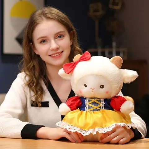 Ins Style Lamb Plush Toy Stuffed Sheep Doll Lolita Dress Lace Floral Lamb Toy Girl Birthday Gift Home Decor
